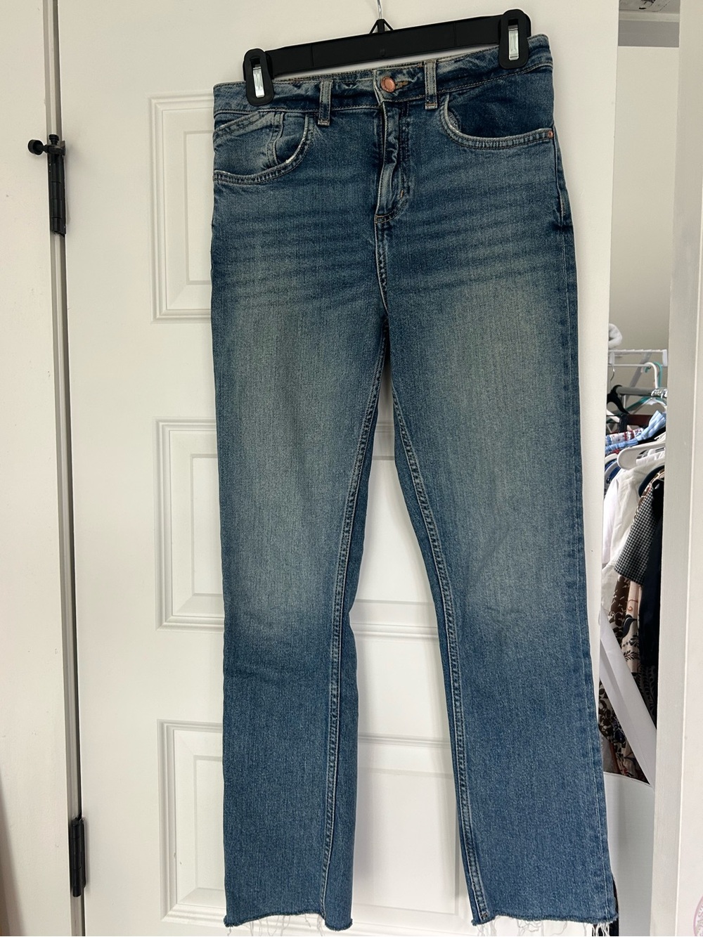 Zara medium wash, narrow fit jeans